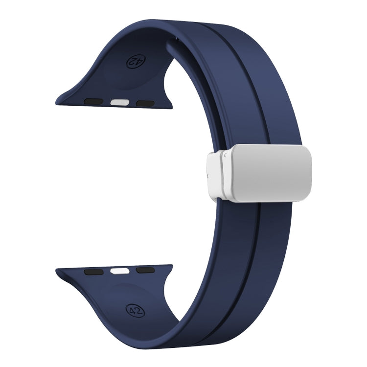 Magnetic Fold Clasp Silicone Watch Band For Apple Watch Ultra 49mm&Watch Ultra 2 49mm / Series 9&8&7 45mm / SE 3&SE 2&6&SE&5&4 44mm / 3&2&1 42mm(Midnight Blue) by buy2fix