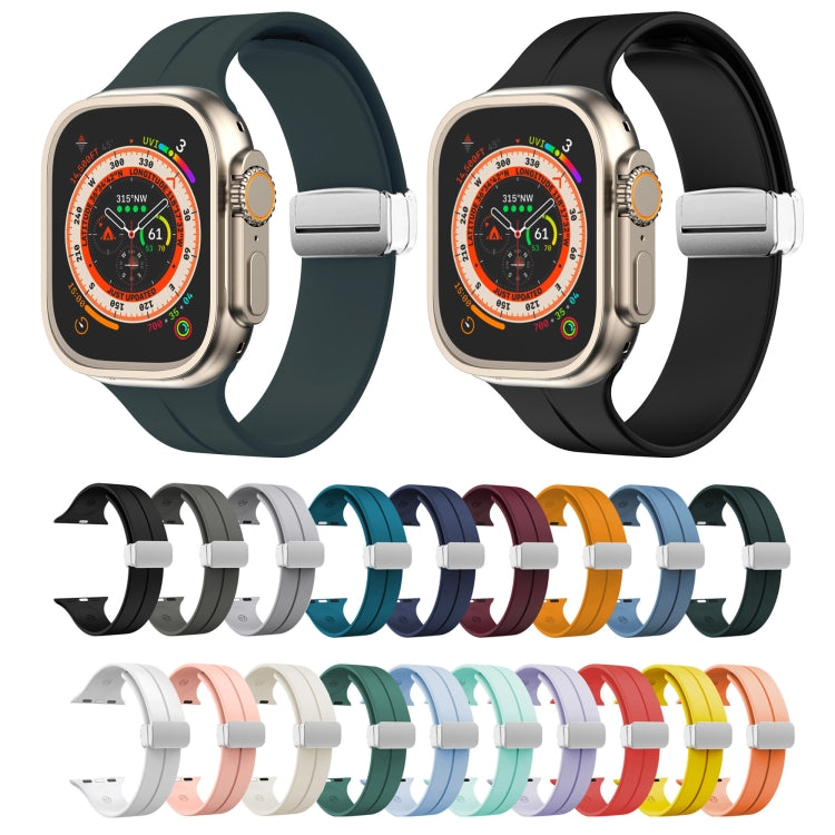 Magnetic Fold Clasp Silicone Watch Band For Apple Watch Ultra 49mm&Watch Ultra 2 49mm / Series 9&8&7 45mm / SE 3&SE 2&6&SE&5&4 44mm / 3&2&1 42mm(Midnight Blue) by buy2fix