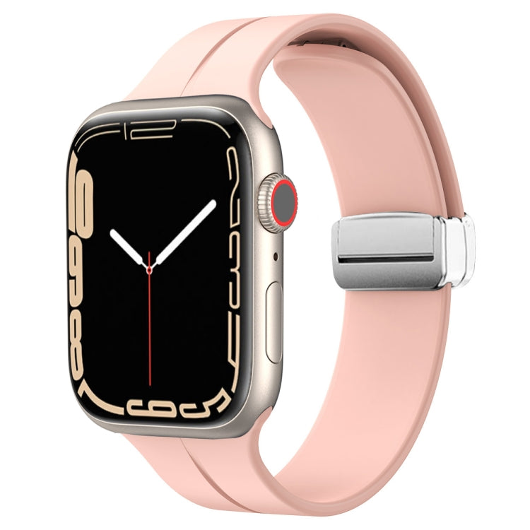 Magnetic Fold Clasp Silicone Watch Band For Apple Watch Series 9&8&7 41mm / SE 3&SE 2&6&SE&5&4 40mm / 3&2&1 38mm(Pink) - Watch Bands by buy2fix | Online Shopping UK | buy2fix