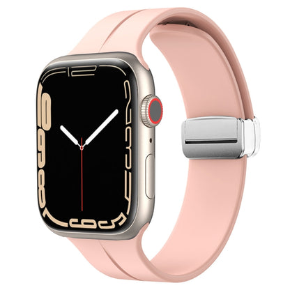 Magnetic Fold Clasp Silicone Watch Band For Apple Watch Series 9&8&7 41mm / SE 3&SE 2&6&SE&5&4 40mm / 3&2&1 38mm(Pink) - Watch Bands by buy2fix | Online Shopping UK | buy2fix