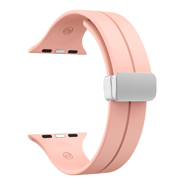 Magnetic Fold Clasp Silicone Watch Band For Apple Watch Series 9&8&7 41mm / SE 3&SE 2&6&SE&5&4 40mm / 3&2&1 38mm(Pink) - Watch Bands by buy2fix | Online Shopping UK | buy2fix
