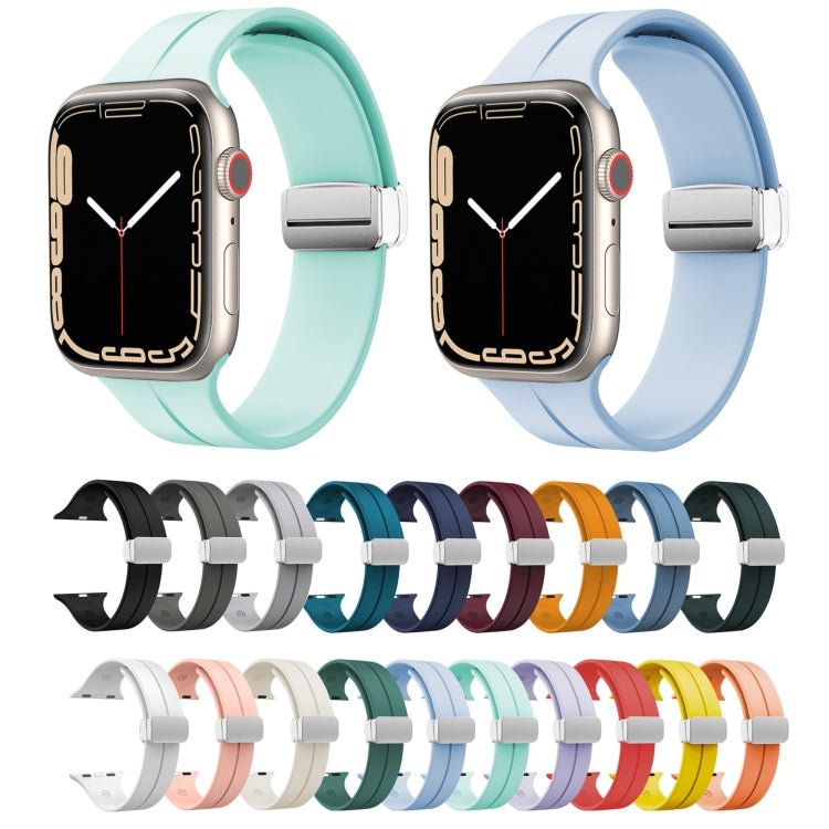 Magnetic Fold Clasp Silicone Watch Band For Apple Watch Series 9&8&7 41mm / SE 3&SE 2&6&SE&5&4 40mm / 3&2&1 38mm(Pink) - Watch Bands by buy2fix | Online Shopping UK | buy2fix