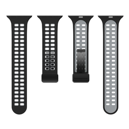 Magnetic Fold Clasp Square Holes Silicone Watch Band For Apple Watch Ultra 49mm&Watch Ultra 2 49mm / Series 9&8&7 45mm / SE 3&SE 2&6&SE&5&4 44mm / 3&2&1 42mm(Black Grey) - Watch Bands by buy2fix | Online Shopping UK | buy2fix