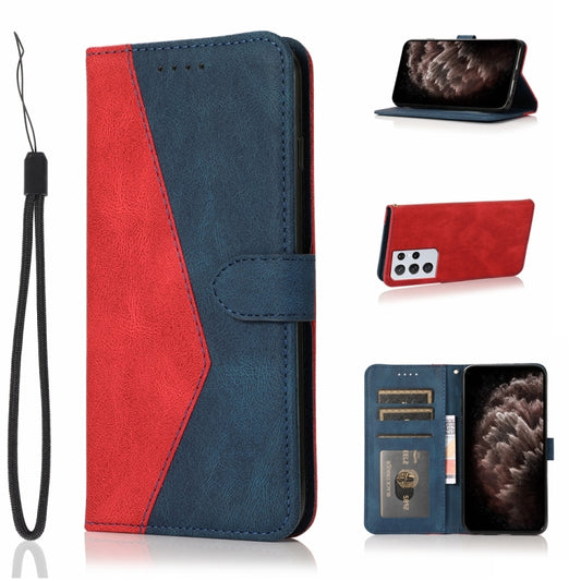 For Samsung Galaxy S21 Ultra 5G Dual-color Stitching Leather Phone Case(Red Blue) - Galaxy S21 Ultra 5G Cases by buy2fix | Online Shopping UK | buy2fix
