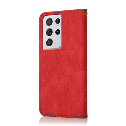 For Samsung Galaxy S21 Ultra 5G Dual-color Stitching Leather Phone Case(Red Blue) - Galaxy S21 Ultra 5G Cases by buy2fix | Online Shopping UK | buy2fix