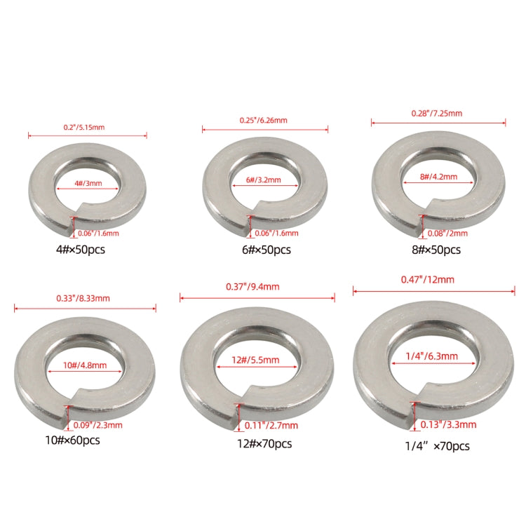 A7652 350 in 1 6 Sizes 304 Stainless Steel Split Lock Spring Washer Kit by buy2fix