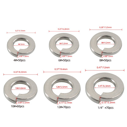 A7652 350 in 1 6 Sizes 304 Stainless Steel Split Lock Spring Washer Kit by buy2fix
