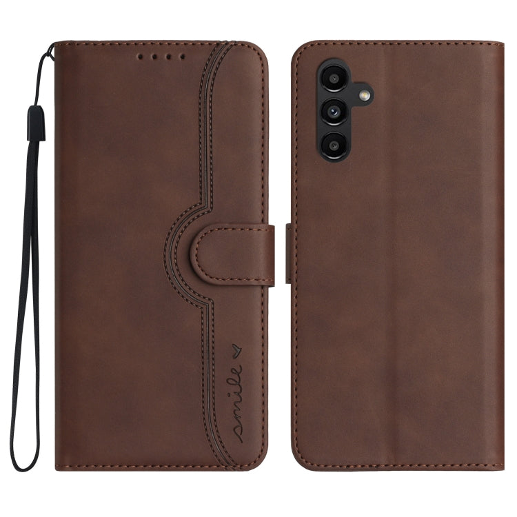 For Samsung Galaxy A14 5G Heart Pattern Skin Feel Leather Phone Case(Brown) by buy2fix