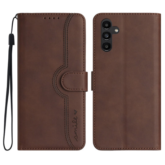 For Samsung Galaxy A14 5G Heart Pattern Skin Feel Leather Phone Case(Brown) by buy2fix