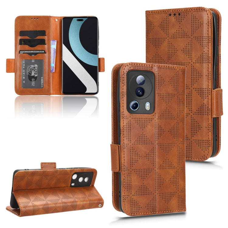 For Xiaomi 13 Lite / Civi 2 / 12 Lite NE Symmetrical Triangle Leather Phone Case(Brown) - Xiaomi Cases by buy2fix | Online Shopping UK | buy2fix