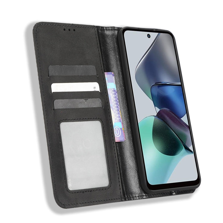 For Motorola Moto G13 / G23 4G Magnetic Buckle Retro Texture Leather Phone Case(Black) - Motorola Cases by buy2fix | Online Shopping UK | buy2fix