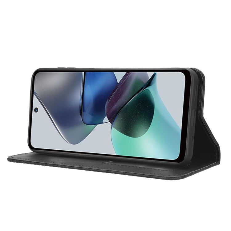 For Motorola Moto G13 / G23 4G Magnetic Buckle Retro Texture Leather Phone Case(Black) - Motorola Cases by buy2fix | Online Shopping UK | buy2fix
