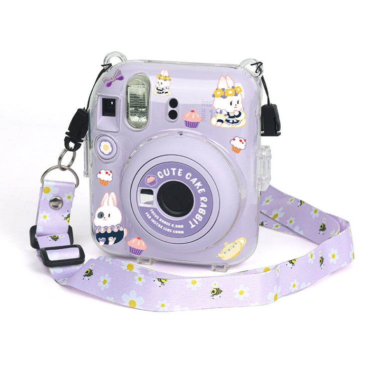 For FUJIFILM instax mini 12 Crystal Hard Acrylic Camera Case with Shoulder Strap(DIY Purple Daisies) by buy2fix