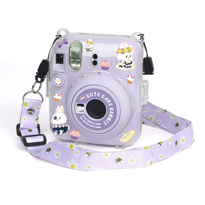 For FUJIFILM instax mini 12 Crystal Hard Acrylic Camera Case with Shoulder Strap(DIY Purple Daisies) by buy2fix
