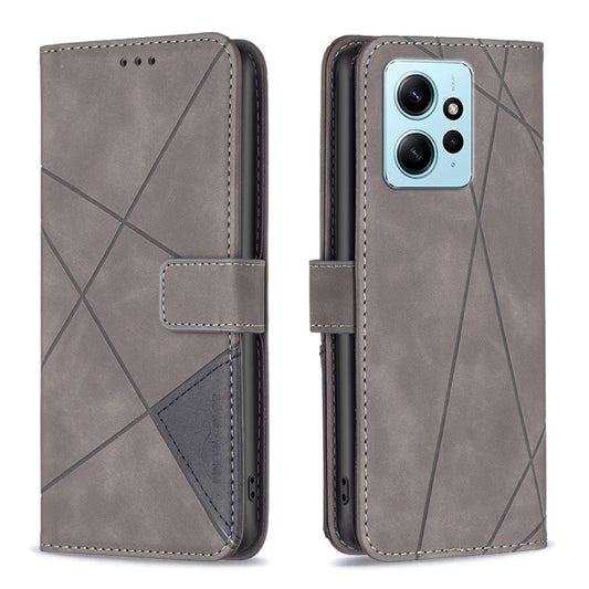 For Xiaomi Redmi Note 12 4G Global Magnetic Buckle Rhombus Texture Leather Phone Case(Grey) by buy2fix