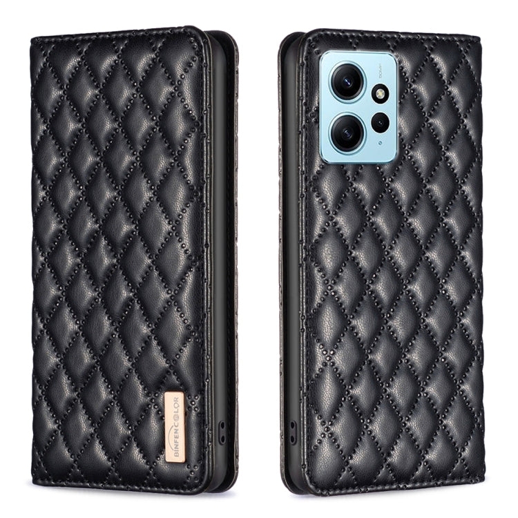 For Xiaomi Redmi Note 12 4G Global Diamond Lattice Magnetic Leather Flip Phone Case(Black) by buy2fix