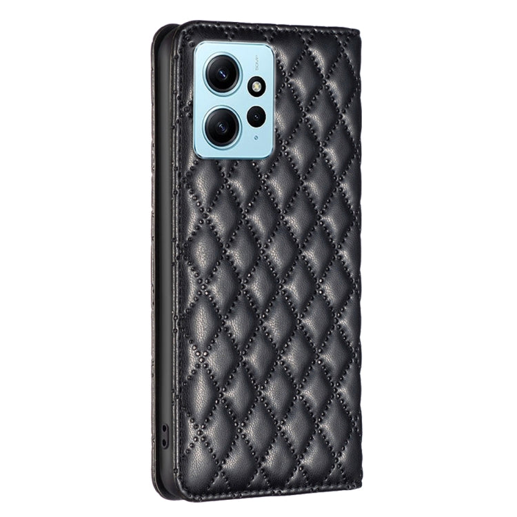 For Xiaomi Redmi Note 12 4G Global Diamond Lattice Magnetic Leather Flip Phone Case(Black) by buy2fix