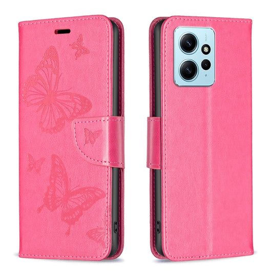 For Xiaomi Redmi Note 12 4G Global Two Butterflies Embossing Leather Phone Case(Rose Red) by buy2fix