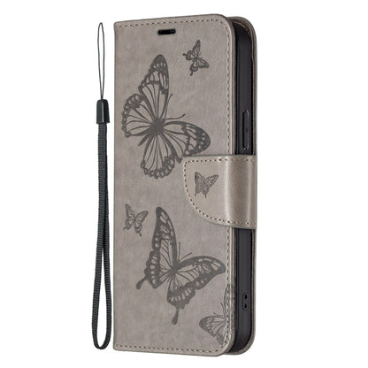 For Xiaomi Redmi Note 12 4G Global Two Butterflies Embossing Leather Phone Case(Grey) by buy2fix