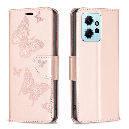 For Xiaomi Redmi Note 12 4G Global Two Butterflies Embossing Leather Phone Case(Rose Gold) by buy2fix