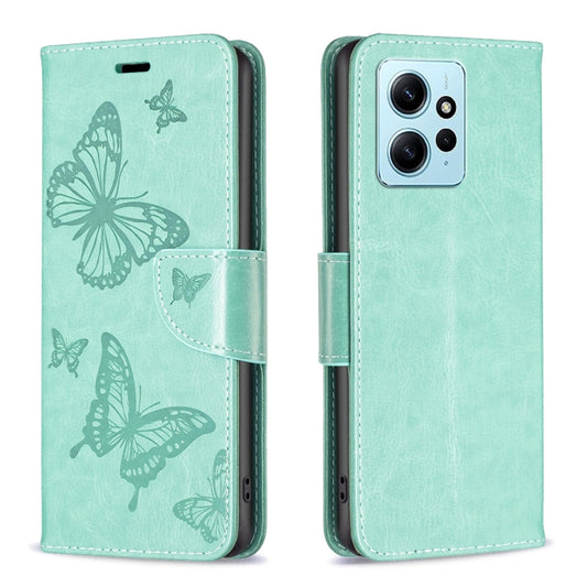 For Xiaomi Redmi Note 12 4G Global Two Butterflies Embossing Leather Phone Case(Green) by buy2fix