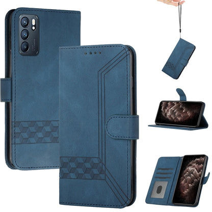 For OPPO Reno6 5G Cubic Skin Feel Flip Leather Phone Case(Blue) - Google Cases by buy2fix | Online Shopping UK | buy2fix