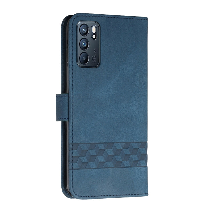 For OPPO Reno6 5G Cubic Skin Feel Flip Leather Phone Case(Blue) - Google Cases by buy2fix | Online Shopping UK | buy2fix