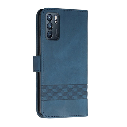 For OPPO Reno6 5G Cubic Skin Feel Flip Leather Phone Case(Blue) - Google Cases by buy2fix | Online Shopping UK | buy2fix