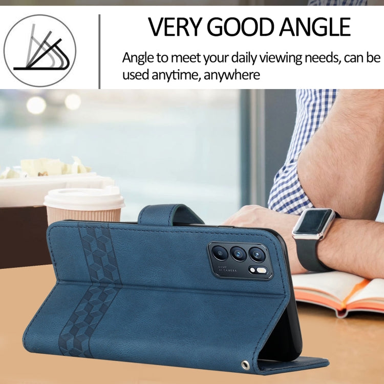 For OPPO Reno6 5G Cubic Skin Feel Flip Leather Phone Case(Blue) - Google Cases by buy2fix | Online Shopping UK | buy2fix