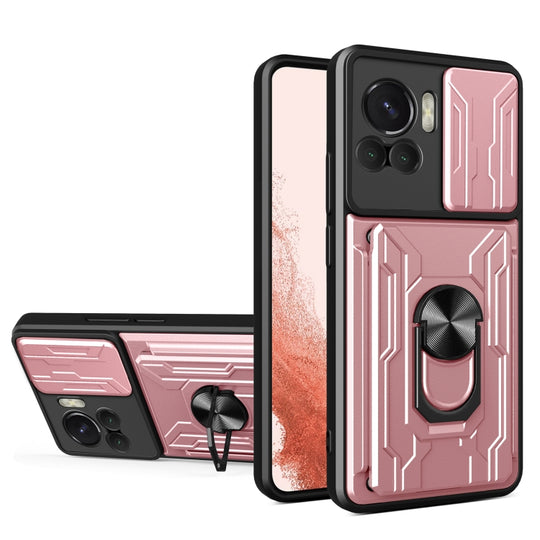 Pour Motorola Edge 30 Ultra 5G / Moto X30 Pro Slide Camshield TPU + PC Phone Case avec fente pour carte (or rose)