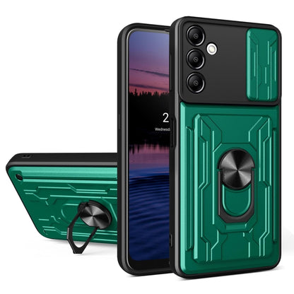 For Samsung Galaxy A14 5G / 4G Sliding Camshield TPU+PC Phone Case with Card Slot(Dark Green) by buy2fix