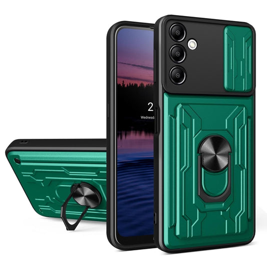 For Samsung Galaxy A14 5G / 4G Sliding Camshield TPU+PC Phone Case with Card Slot(Dark Green) by buy2fix
