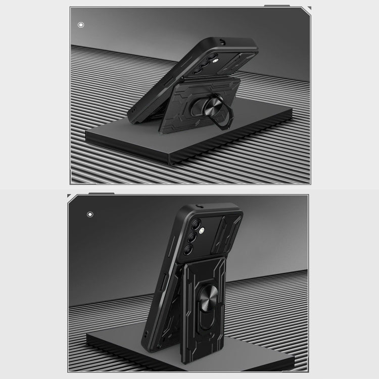 For Samsung Galaxy A14 5G / 4G Sliding Camshield TPU+PC Phone Case with Card Slot(Dark Green) by buy2fix