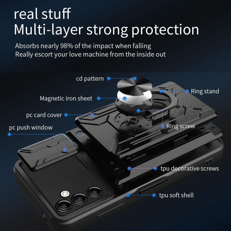 For Samsung Galaxy A14 5G / 4G Sliding Camshield TPU+PC Phone Case with Card Slot(Grey) - Galaxy Phone Cases by buy2fix | Online Shopping UK | buy2fix