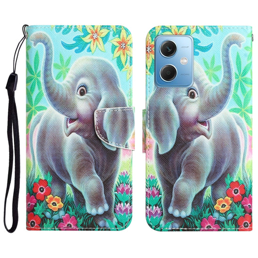 For Xiaomi Redmi Note 12 5G Global/Poco X5 Colored Drawing Leather Phone Case(Elephant) by buy2fix