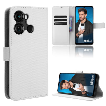 For Itel P40 Diamond Texture Leather Phone Case(White) - More Brand by buy2fix | Online Shopping UK | buy2fix