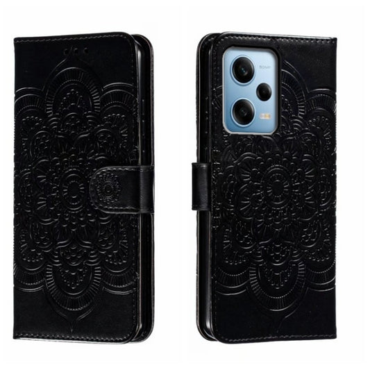 For Xiaomi Redmi Note 12 Pro 5G Global Sun Mandala Embossing Pattern Phone Leather Case(Black) by buy2fix
