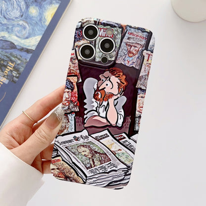 For iPhone 13 Precise Hole Oil Painting Glossy PC Phone Case(Newspaper) by buy2fix