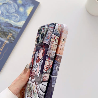 For iPhone 13 Precise Hole Oil Painting Glossy PC Phone Case(Newspaper) by buy2fix