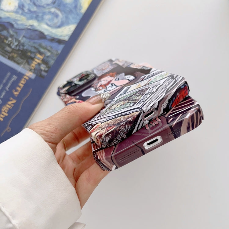For iPhone 13 Precise Hole Oil Painting Glossy PC Phone Case(Newspaper) by buy2fix