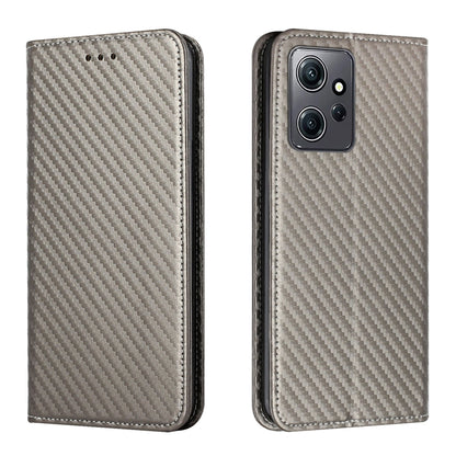 For Xiaomi Redmi Note 12 4G Global Carbon Fiber Texture Magnetic Flip Leather Phone Case(Grey) by buy2fix