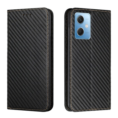 For Xiaomi Redmi Note 12 5G Global/Poco X5 Carbon Fiber Texture Magnetic Flip Leather Phone Case(Black) by buy2fix