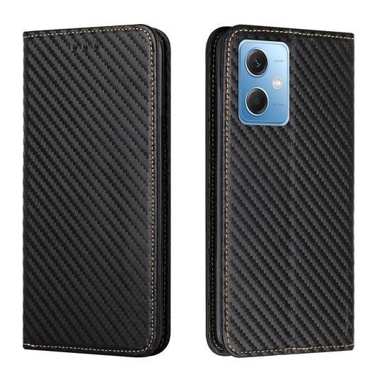 For Xiaomi Redmi Note 12 5G Global/Poco X5 Carbon Fiber Texture Magnetic Flip Leather Phone Case(Black) by buy2fix