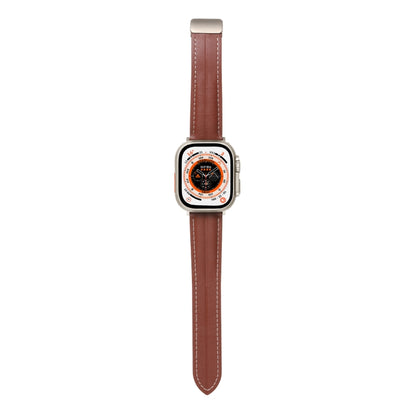 Folding Buckle Grooved Genuine Leather Watch Band For Apple Watch Ultra 49mm / Series 8&7 45mm / SE 2&6&SE&5&4 44mm / 3&2&1 42mm(Brown) - Watch Bands by buy2fix | Online Shopping UK | buy2fix