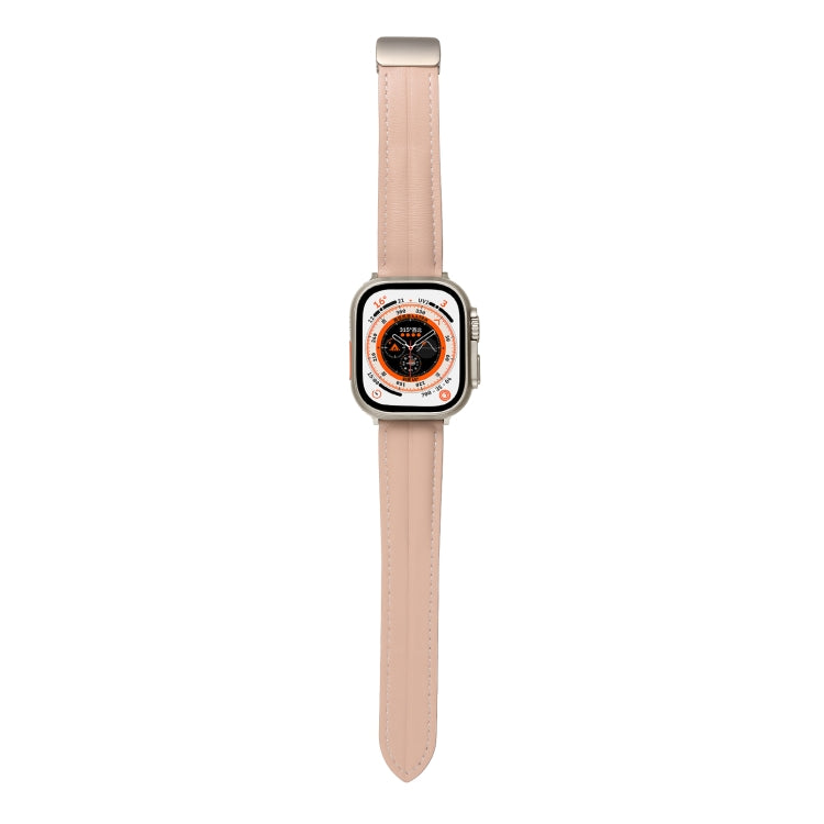 Folding Buckle Grooved Genuine Leather Watch Band For Apple Watch Series 8&7 41mm / SE 2&6&SE&5&4 40mm / 3&2&1 38mm(Light Pink) - Watch Bands by buy2fix | Online Shopping UK | buy2fix
