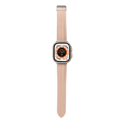 Folding Buckle Grooved Genuine Leather Watch Band For Apple Watch Series 8&7 41mm / SE 2&6&SE&5&4 40mm / 3&2&1 38mm(Light Pink) - Watch Bands by buy2fix | Online Shopping UK | buy2fix