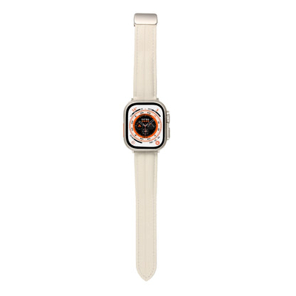 Folding Buckle Grooved Genuine Leather Watch Band For Apple Watch Series 8&7 41mm / SE 2&6&SE&5&4 40mm / 3&2&1 38mm(Beige) - Watch Bands by buy2fix | Online Shopping UK | buy2fix