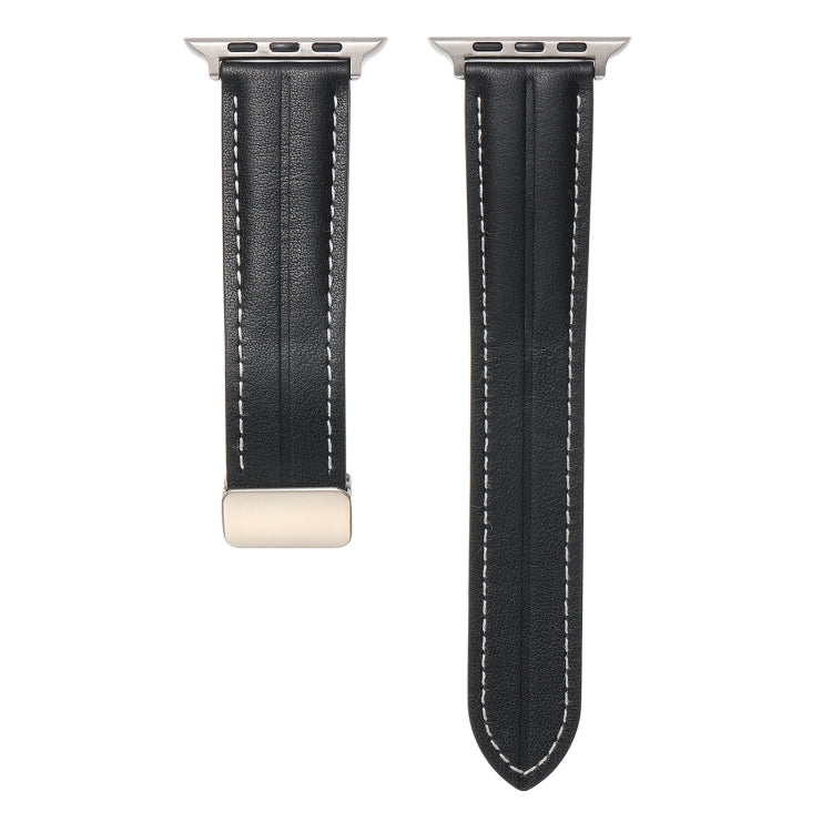Folding Buckle Grooved Genuine Leather Watch Band For Apple Watch Series 8&7 41mm / SE 2&6&SE&5&4 40mm / 3&2&1 38mm(Beige) - Watch Bands by buy2fix | Online Shopping UK | buy2fix