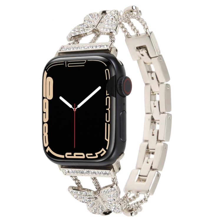 Butterfly Metal Diamond Watch Band For Apple Watch Ultra 49mm&Watch Ultra 2 49mm / Series 9&8&7 45mm / SE 3&SE 2&6&SE&5&4 44mm / 3&2&1 42mm(Starlight) - Watch Bands by buy2fix | Online Shopping UK | buy2fix