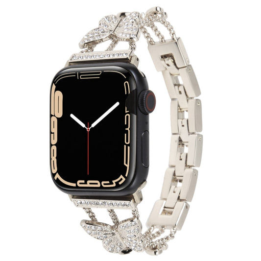 Butterfly Metal Diamond Watch Band For Apple Watch Ultra 49mm&Watch Ultra 2 49mm / Series 9&8&7 45mm / SE 3&SE 2&6&SE&5&4 44mm / 3&2&1 42mm(Starlight) - Watch Bands by buy2fix | Online Shopping UK | buy2fix